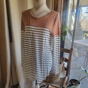 Two-tone striped top with elbow patches spring time stripes